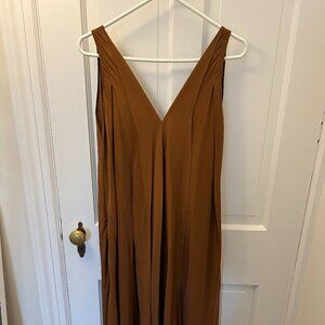 Edun Brown Tan Silk V-Neck Dress